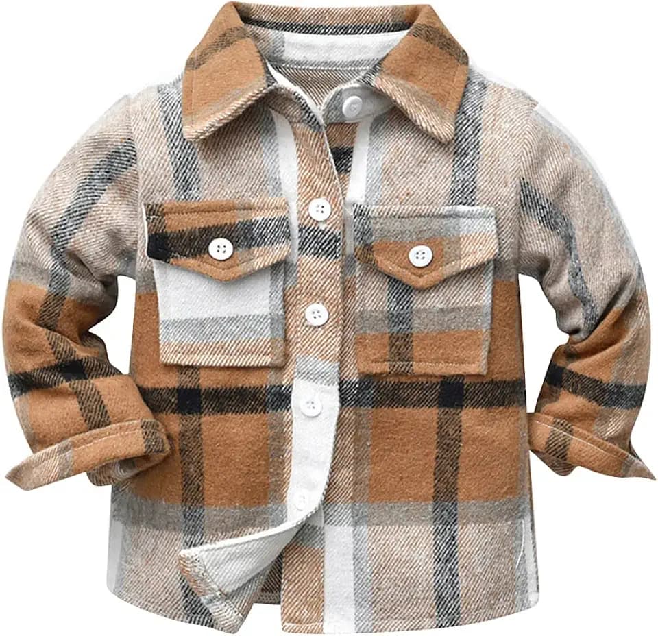 FYMNSI Kinder Jungen Flanell Plaid Shirt Herbst Früghling Hemd Jacke Button Down Langarm Kariertes Tops Freizeithemd