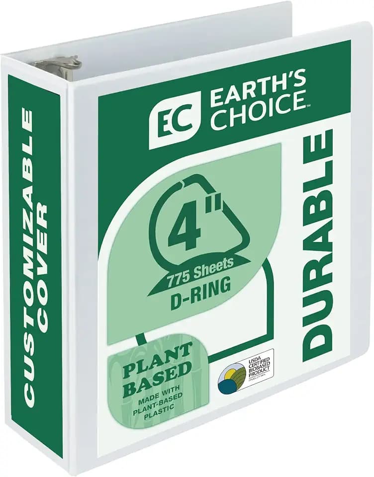 Samsill Earth's Choice Biobasierter 3-Ring-Sichtbuch, 10,2 cm D-Ring, bis zu 25% pflanzlicher Kunststoff, USDA-zertifiziert, Biobasiert, umweltfreundlich, anpassbarer Deckel, weiß