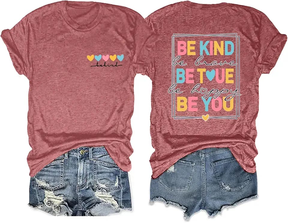 Be Kind Womens T Shirts Cute Graphic Blessed Shirt Kindness Short Sleeve Tees Funny Inspirational T-Shirt Teacher Tops