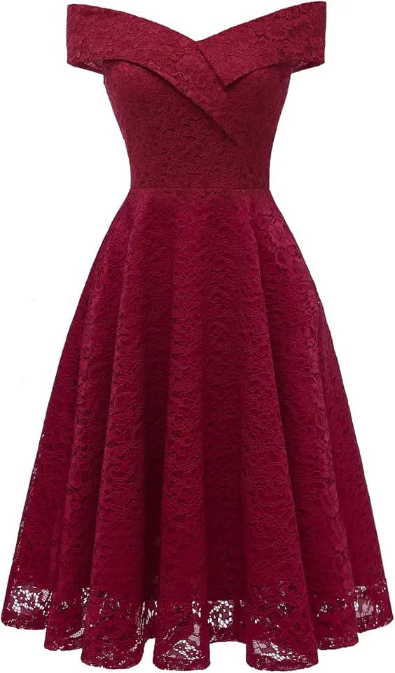 LA ORCHID Damen Vintage cocktailkleid Schulterfrei v Ausschnitt a Linie Kleid Abendkleid elegant Partykleid Knielang ballkleid