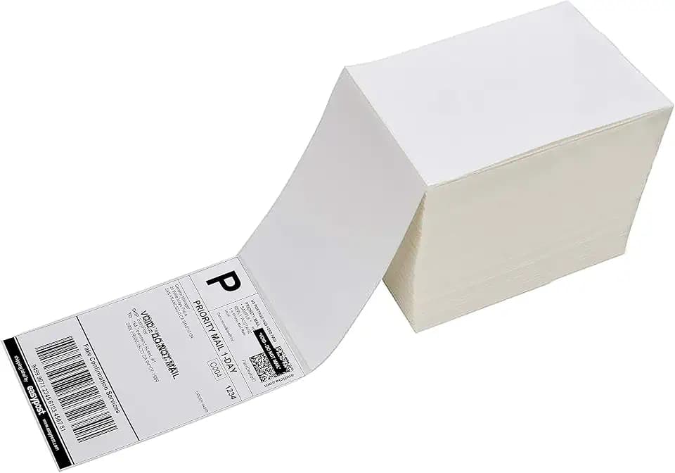 4 x 6 Thermal Shipping Labels with Perforations, 1000 Fanfold Direct Thermal Labels, Permanent Adhesive, White Mailing Labels for Thermal Printer