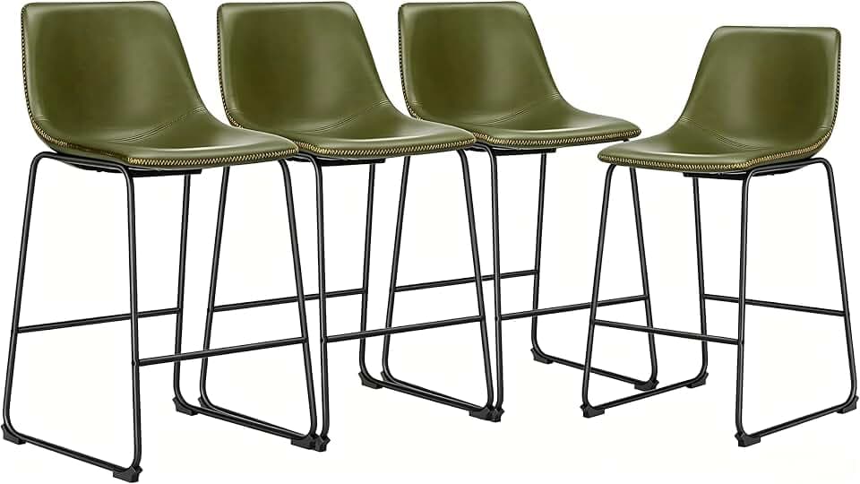 DUMOS Bar Stools Set of 4, Faux Leather Counter Height Bar Chairs for Pub