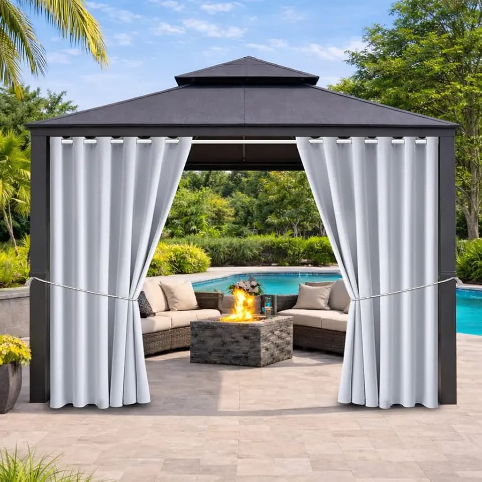 Water Proof Outside Curtains with Grommet Top for Porch, W84 x L84 Thermal Insulated Washable Light Block Outdoor Divider Drapes for Patio Gazebo Deck Pool Area Pergola Cabana (2 Panels)