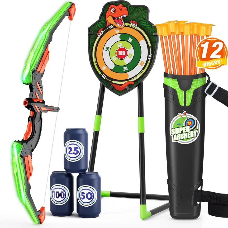 HYES Bow and Arrow for Kids, LED Light Up Archery Set, Green