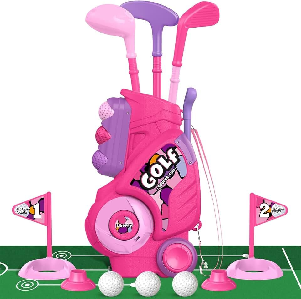 Liberry Toddler Golf Clubs Set Toy for Girls Ages 1 2 3 4 with Mat, Pink