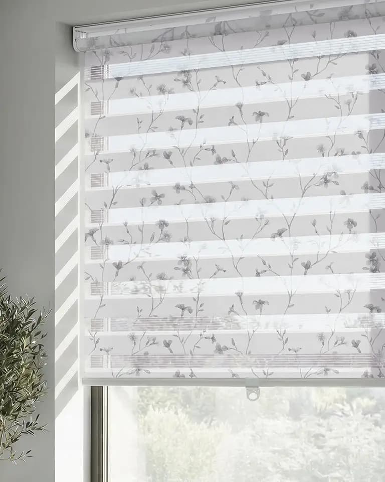 Cordless Zebra Blinds for Windows, Grey Bloom, 38" W x 72" H