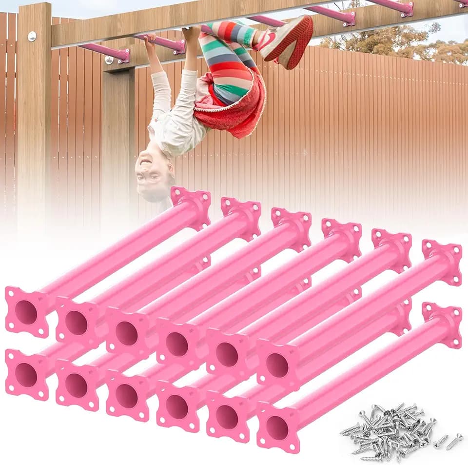 16.5 Inch Monkey Bars Kit Monkey Bar Ladder Rungs (Pink, 12 Pcs)