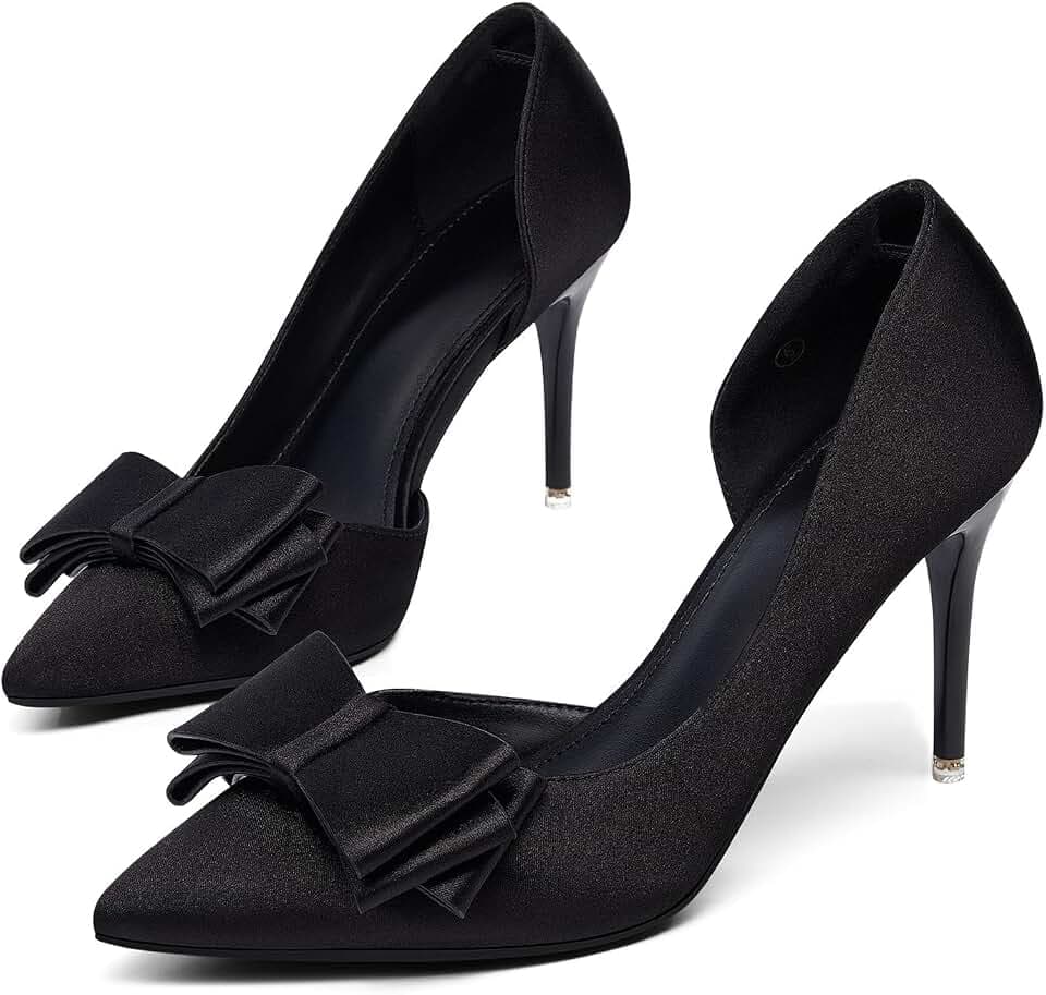 Womens Bow Heels Closed Pointed Toe Dress Shoes Stiletto Slip on Wedding Pumps