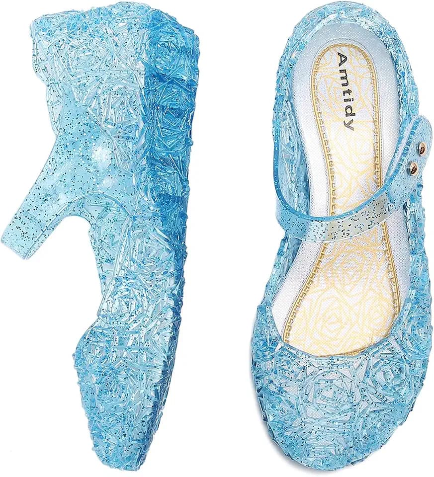 Amtidy Frozen Inspired Elsa Flats Mary Jane Dance Party Cosplay Shoes, Snow Queen Princess Birthday Sandals for Little Girls, Toddler