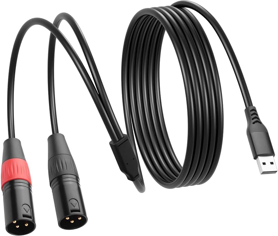 SinLoon USB-A Stecker auf Dual XLR Stecker Audiokabel Mit eingebautem 32-Bit/384-kHz-DAC-Chip Stereo-Audio-Verbindungskabel Für Computer,Soundsystem, Endstufe-2 M