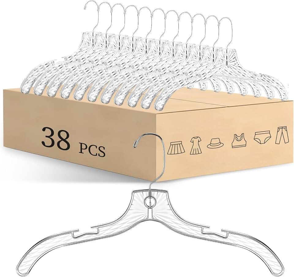 38er Set Transparente Kleiderbügel aus Kunststoff, rutschfeste Mäntel Bügel