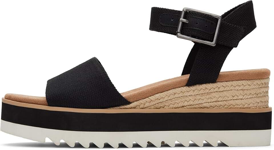 TOMS Women's Diana Wedge Heel Sandal, Leather Upper, Rope-Wrapped Midsole, Adjustable Strap, Buckle, OrthoLite Insole