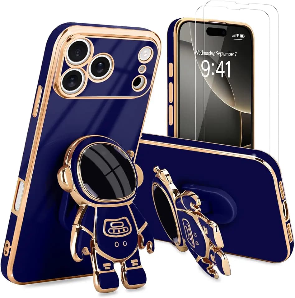 Pepmune for iPhone 17 Pro Max Case with Cute 3D Astronaut Stand, Royal Blue
