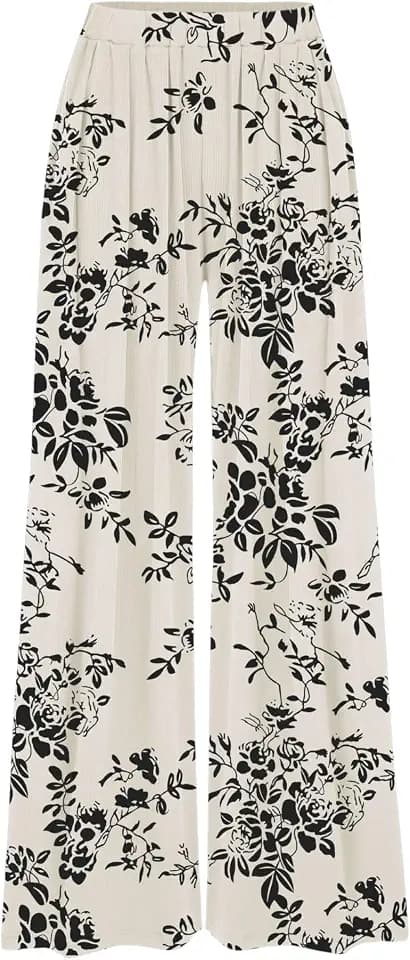 CIDER Palazzo Pants for Women Wide Leg Flowy Pants with Pockets Elastic Mid Waist Summer Beach Vacation Outfits Lightweight
