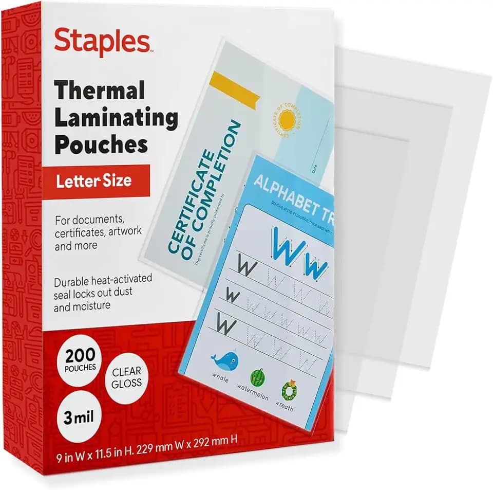 Staples Thermal Laminating Pouches, Letter Size, 3 Mil, 200/Pack