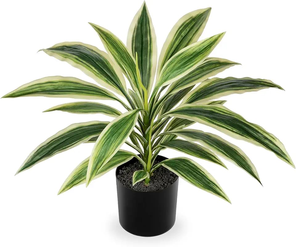 Oairse Artificial Plants Indoor with Pot, 18" Fake Potted Plants Medium Artificial Dracaena Plant in Black Pot Faux Tropical Plants for Bathroom Living Room Office Desk Shelf Decor