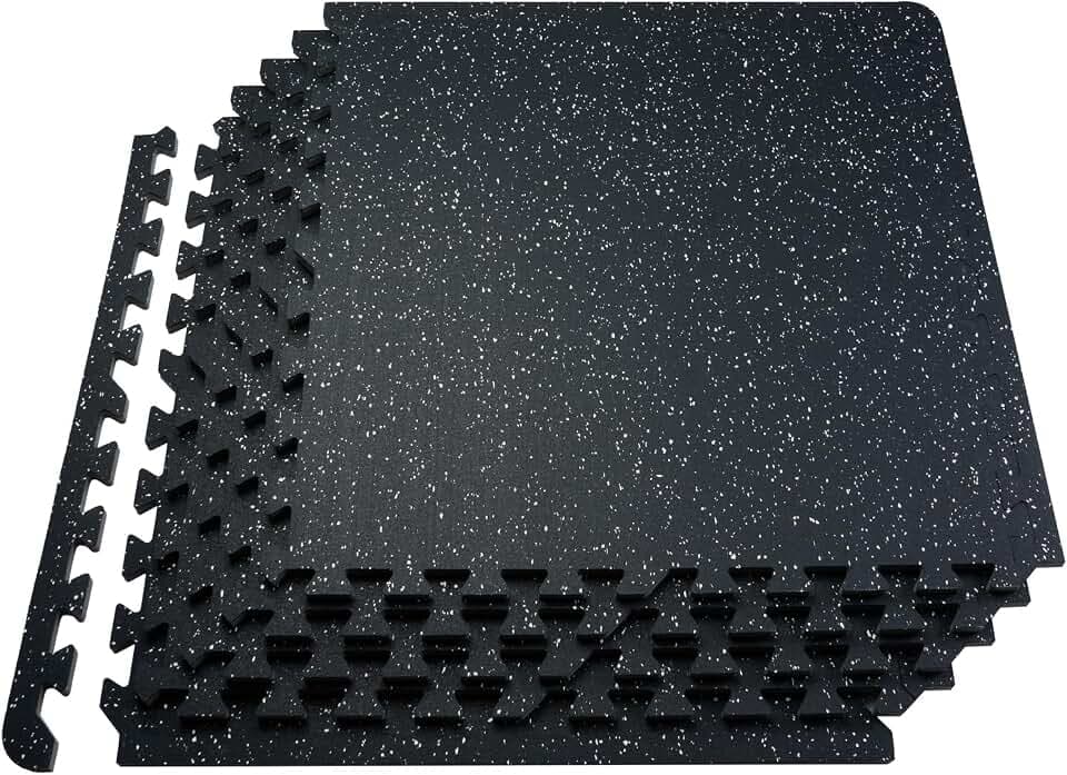 VEVOR 0.56Inch 24sq.ft 6 Tiles Gym Flooring for Home Gym, Rubber Top with High Density EVA Foam, 25 x 25In Gym Floor Exercise Equipment Mats, Interlocking Gym Mats, Puzzle Workout Mats, Black & White