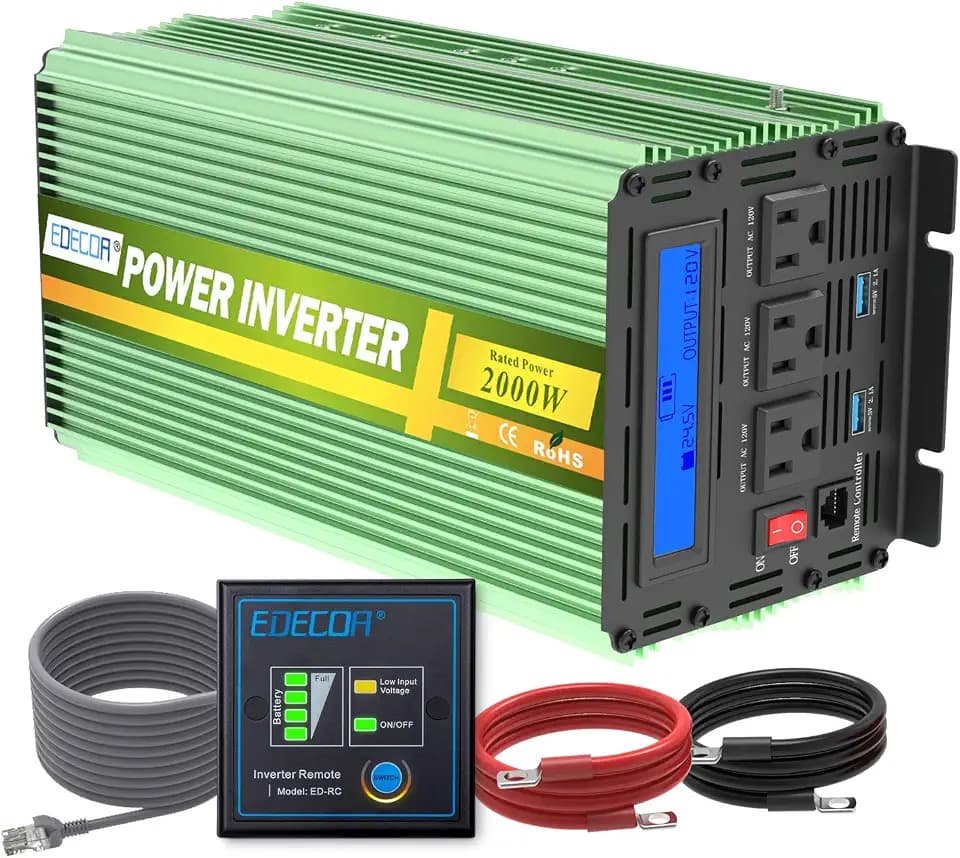Edecoa 2000W 24V Power Inverter, DC 24V to 110V AC Power Converter LCD and Remote Controller 4.2A Dual USB Ports for RV Car Household