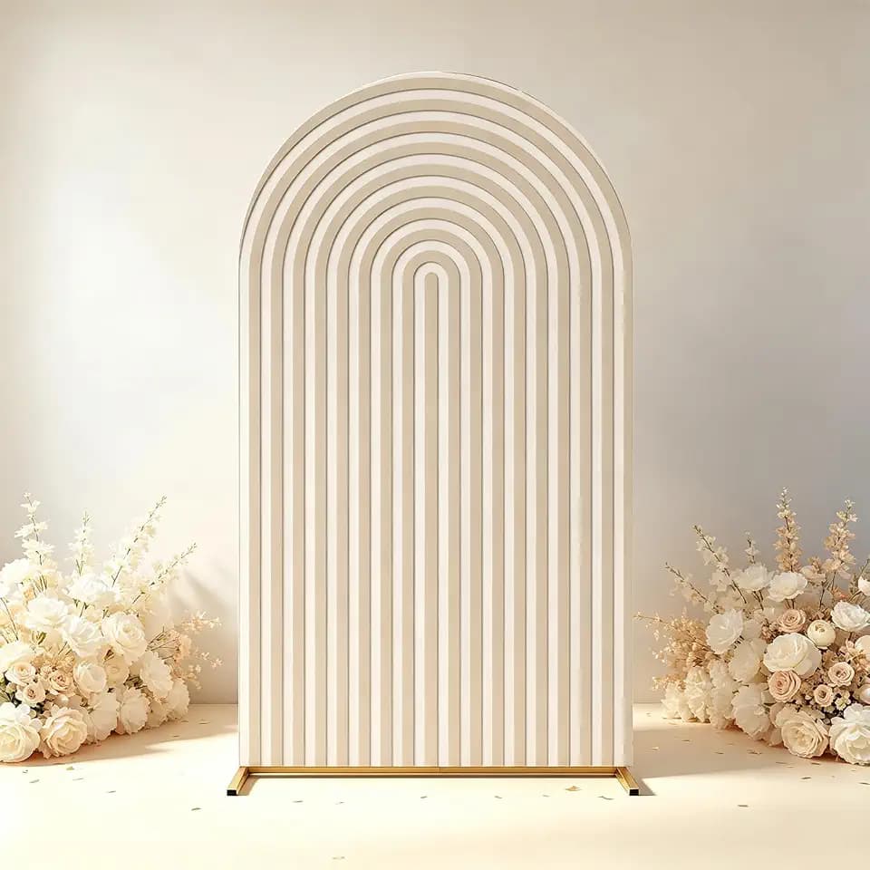 Beige Ripple Arch Backdrop Cover Spandex Stretch Fitted Fabric Arch Frame Cloth for Birthday Wedding Baby Shower Bridal Shower Party Decor（7.2FT）