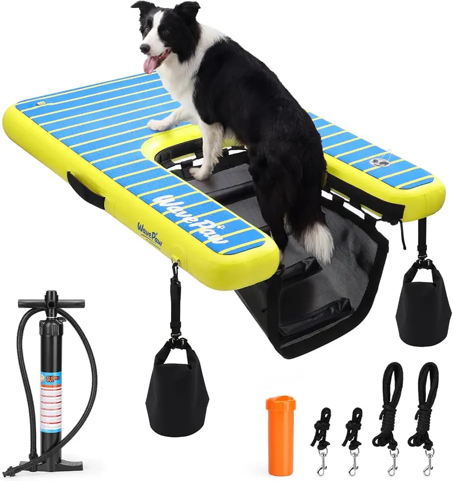Swonder Inflatable Dog Ramp for Pool, Boat & Dock - Floating Pet Water Ladder with Full Non-Slip EVA Pad & Weight Bags - Stable Portable Dog Dock