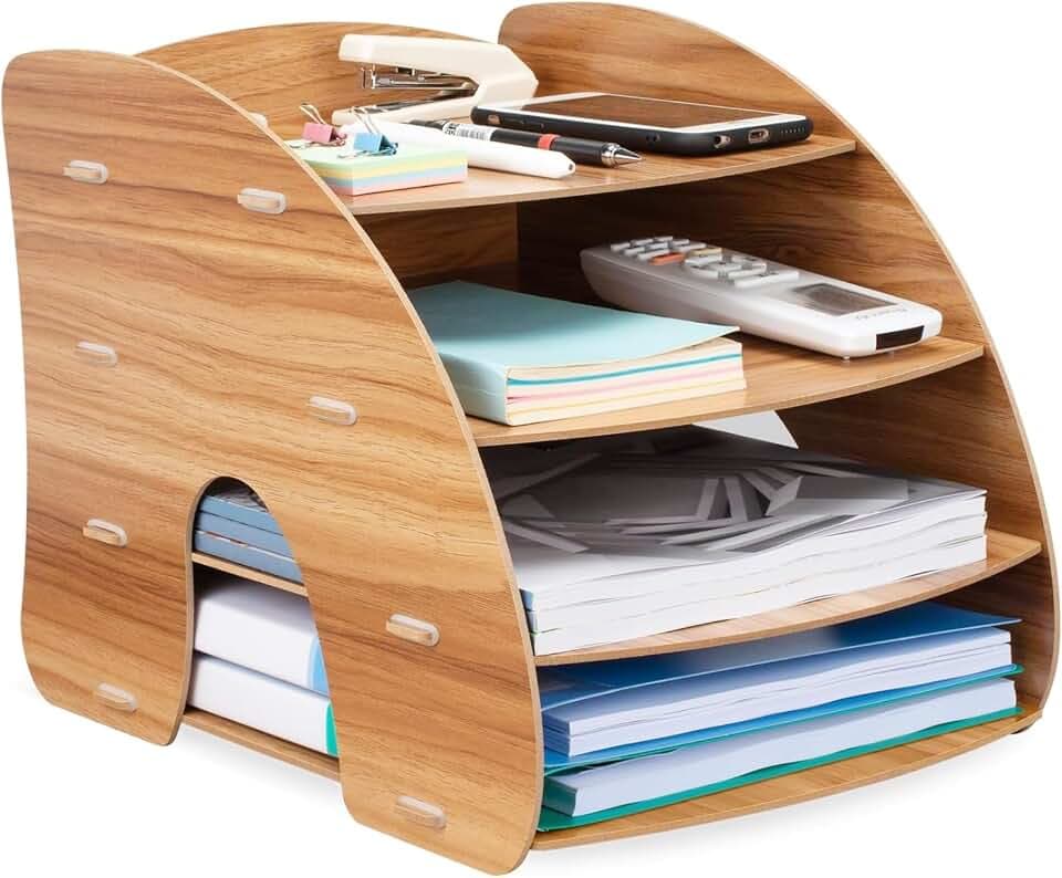 Papierablage, 4 Fach Holz Büro Briefkorb A4 Schreibtisch Stapelbar Ablage Ablagen Briefablage Dokumentenablage Organizer