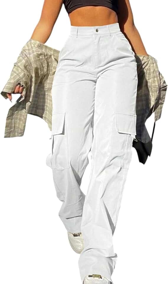Cargo Pants for Women High Waisted Baggy Wide Leg Stretchy Y2K Streetwear Black Cargo Pants Women with Pockets