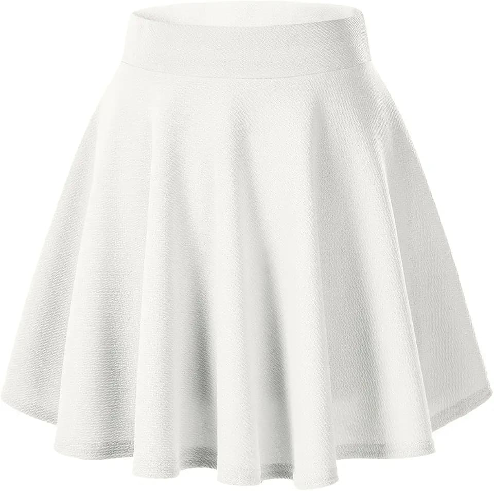 Damen Mädchen Basic Solid vielseitige dehnbaren informell Mini Skater Rock (S, Weiß)