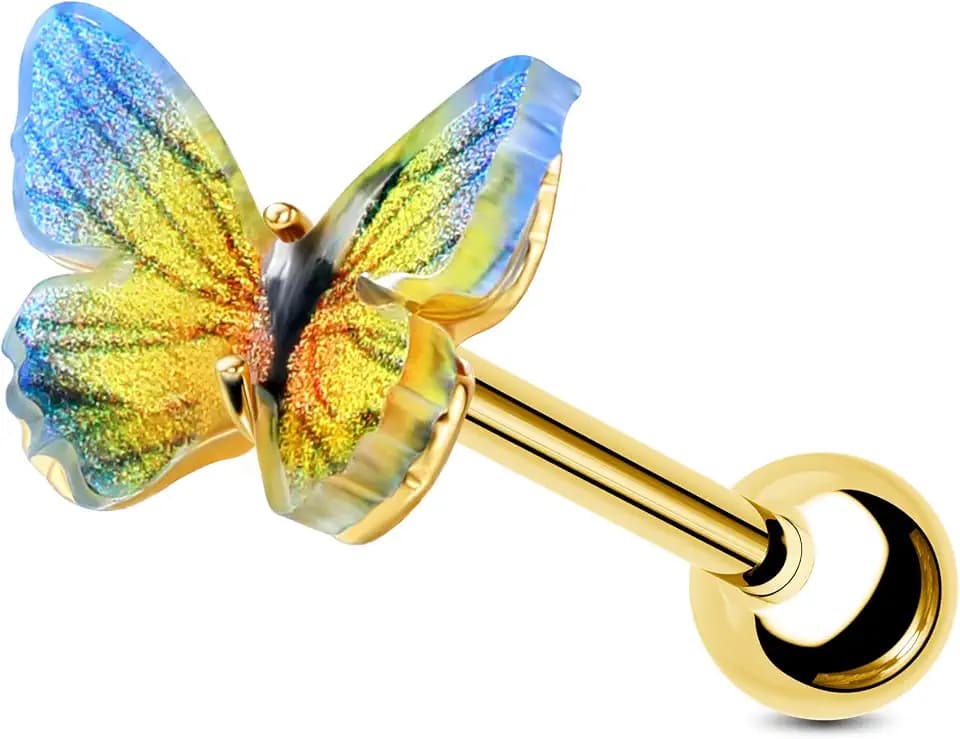 Jewseen Butterfly Helix Tragus Conch Lobe Cartilage Stud Earring 1.2 * 6mm