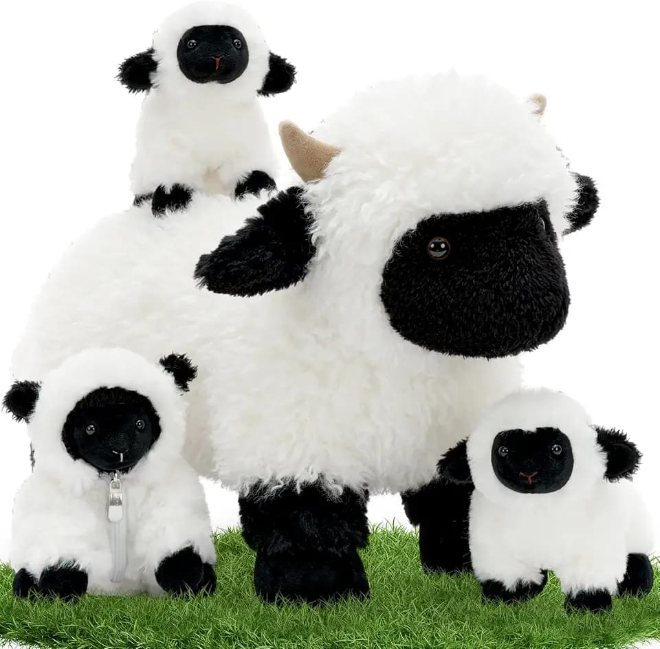 Tezituor Blacknose Sheep Stuffed Animals, 18" Big Sheep Plush with Babies