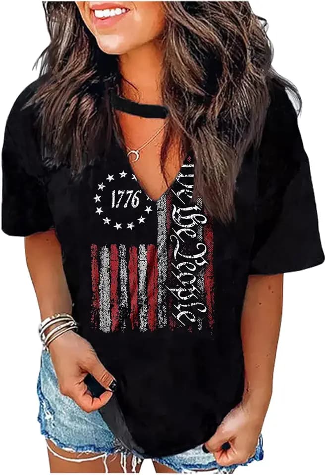We The People 1776 T Shirt American Flag Patriotic Tee Tops Women 4th of July Casual Color Block Short Sleeve Summer Tops