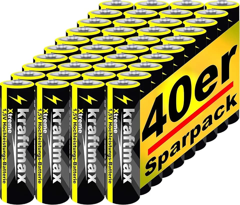 Kraftmax AA Batterien 40 Stück – Mignon LR6 Alkaline Batterien 1,5 V – Longlife Batterien für Spielzeug, Fernbedienung, Taschenlampe, Controller, Maus & Haushalt