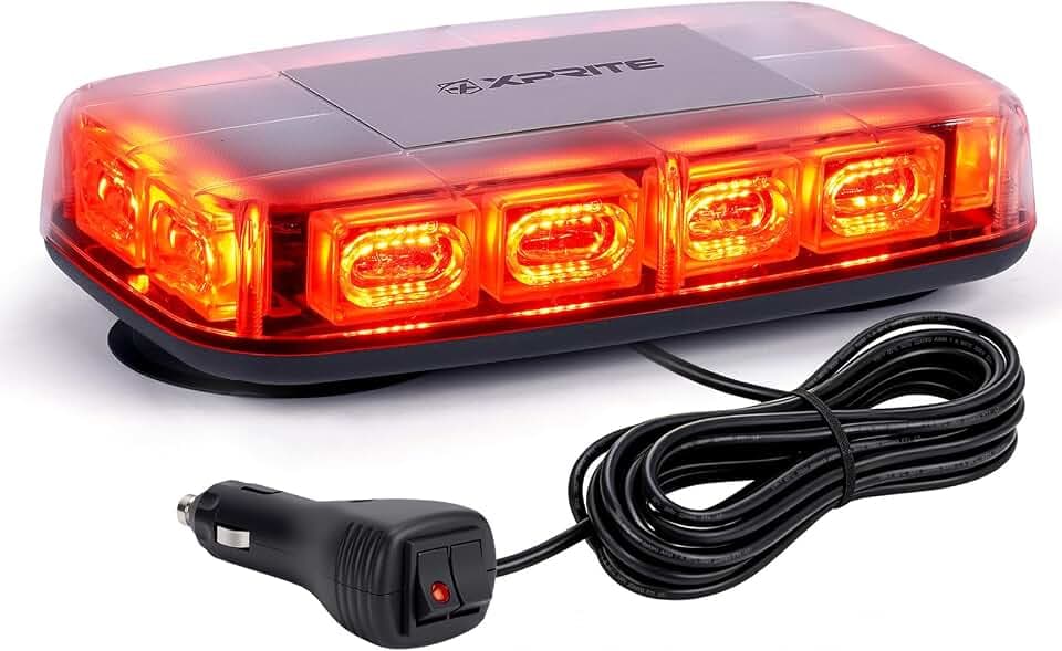 Xprite Upgraded 12" 72LED Rooftop Strobe Lights, High Visibility Utility Lights with Magnetic Base for 12V-24V Construction Vehicles, Trucks, Snow Plow - Red