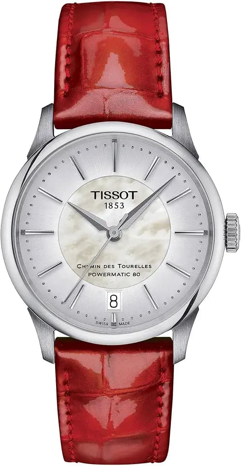 Tissot Chemin des Tourelles,Swiss Powermatic 80, 34 mm, Mother of Pearl Silver Dial, Women's Watch