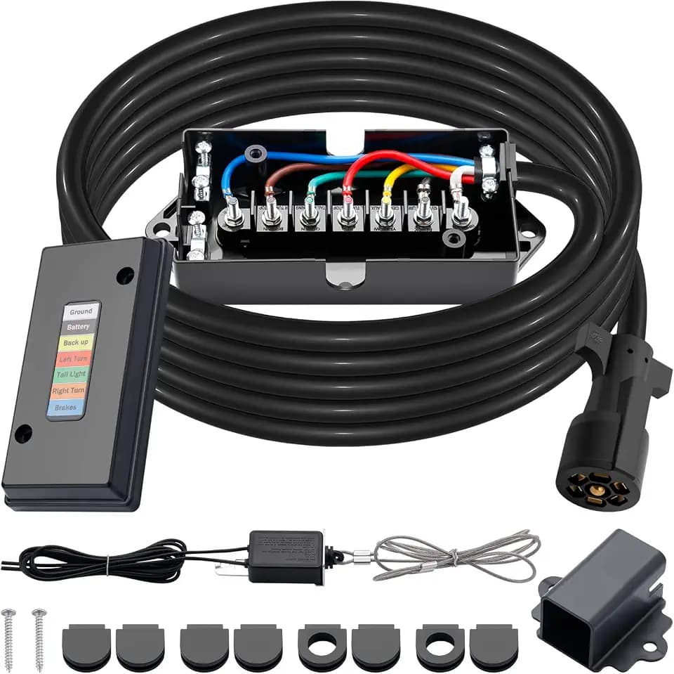 CheeMuii 15FT 7 Way Trailer Wiring Harness Kit & Junction Box Trailer Cord
