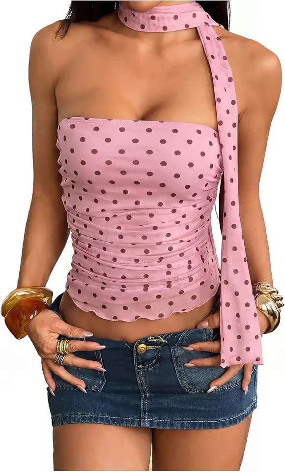 Milumia Women's Polka Dots Tube Tops Y2k Sleeveless Scarf Top