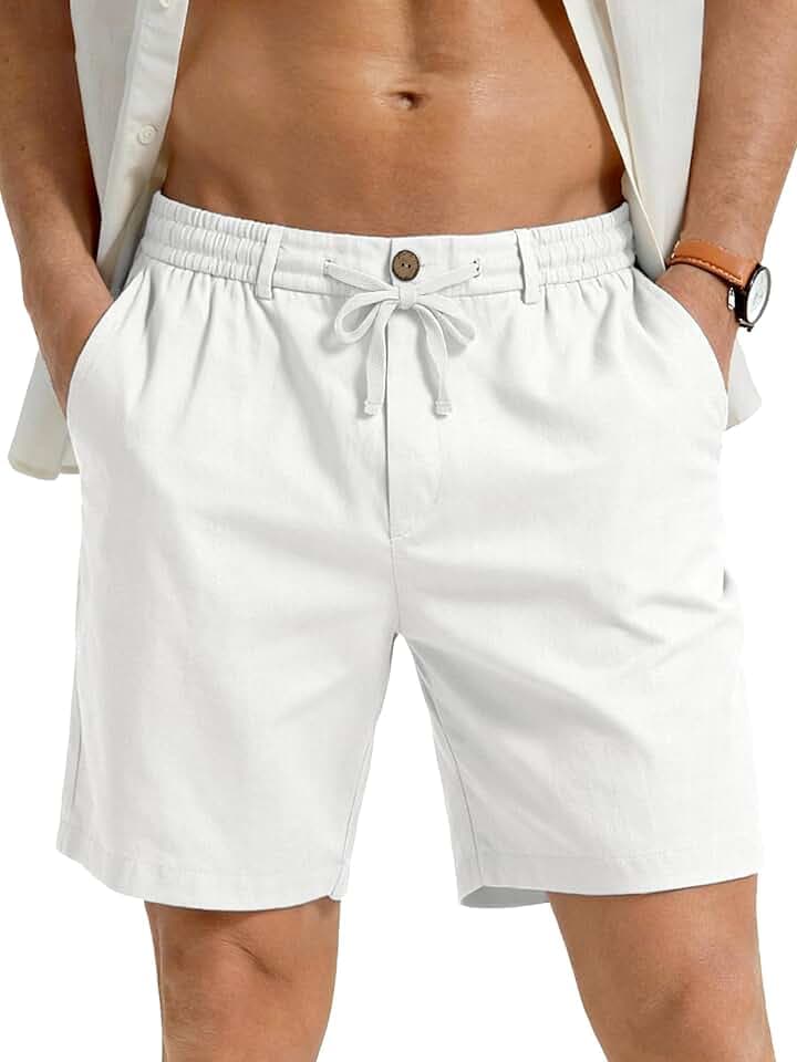 PLEPAN Men's Casual Linen Dress Shorts - 7-Inch Inseam