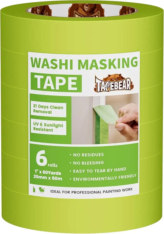 TAPEBEAR Grünes Malerkrepp 25 mm x 55 m 6 Rollen 21 Tage Rückstandsfrei