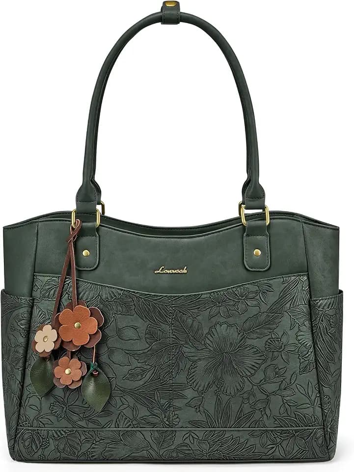 LOVEVOOK Laptop Bag for Women, Vintage Work Tote, Teacher Bag with Pendant