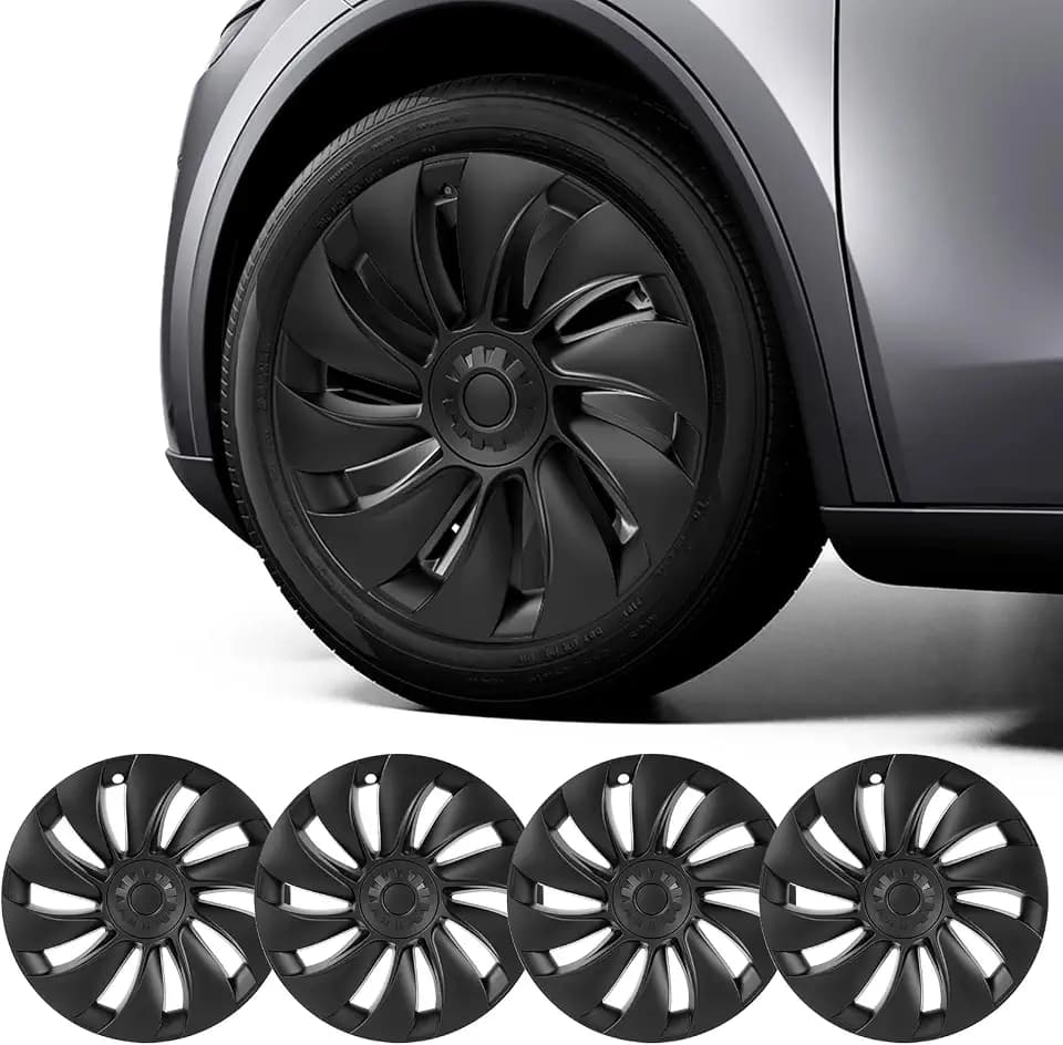 Tesla Model Y Juniper 19 Inch 4 Pcs Wheel Covers - Matte Black ABS Hubcaps with Rim Protectors | Replacement Compatible with 2026+ Model Y Juniper, Not for Old Tesla Y 2021-2024,Only 19 Inch