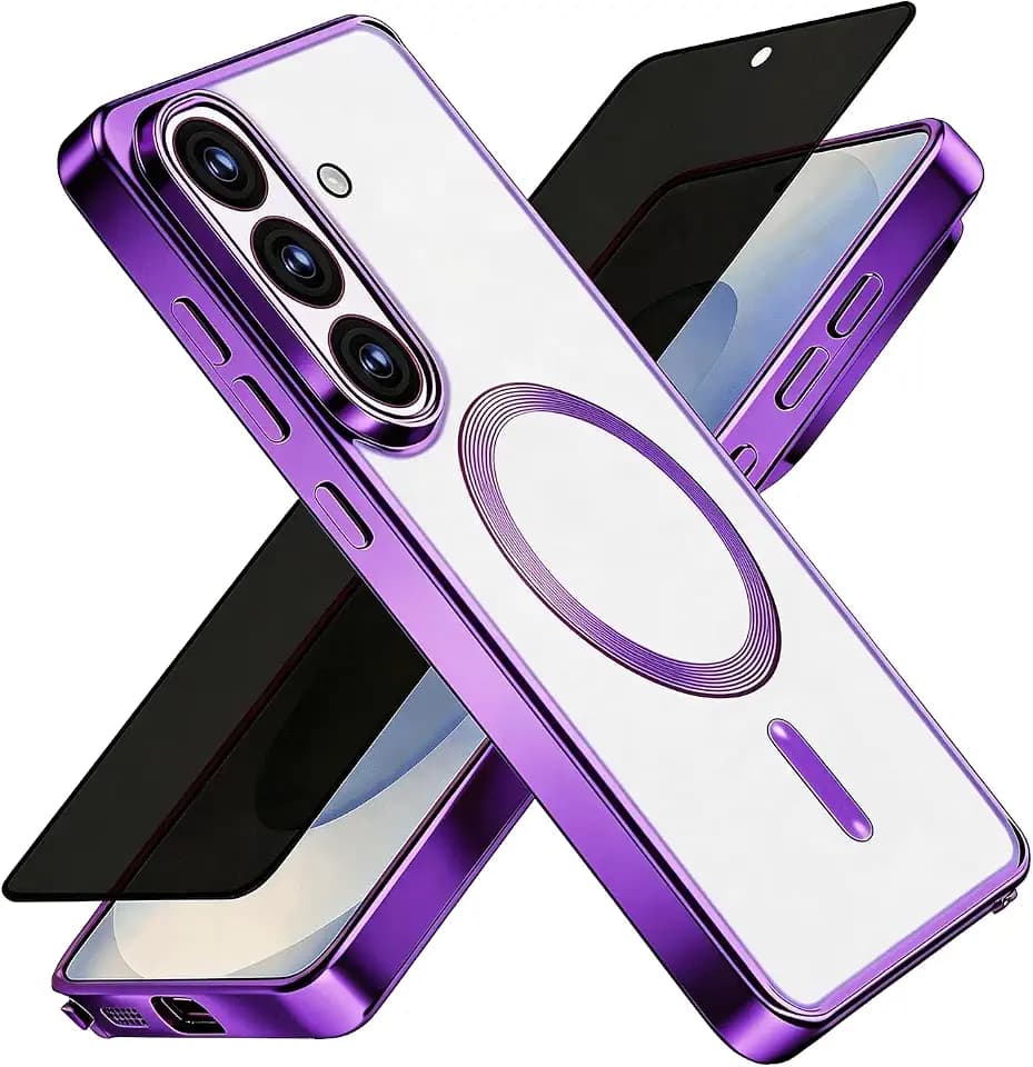 Misscase for Samsung Galaxy S26 Case with Privacy Screen Protector,[Camera Lens Protector] Clear Magnetic Luxury Plating Case Compatible with MagSafe Elegant Anti-Scratch Case Cover Purple