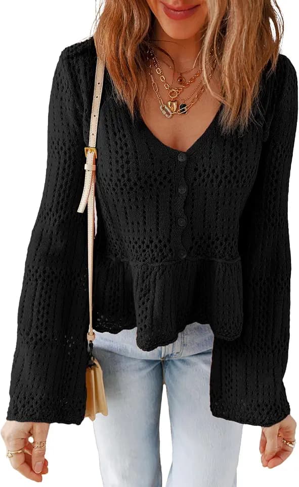 Acelitt Womens Hollow Out Knit Sweater Tops,S-XXL
