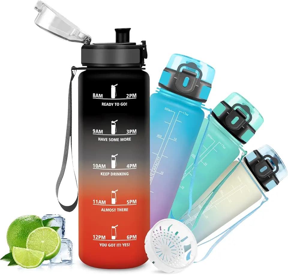 Trinkflasche Kinder, Trinkflasche 500ml, Wasserflasche Auslaufsicher, mit Filter, Wasserflasche mit Zeitmarkierung, Leicht zu Reinigen, für Schule, Alltag, Büro, Camping, Running