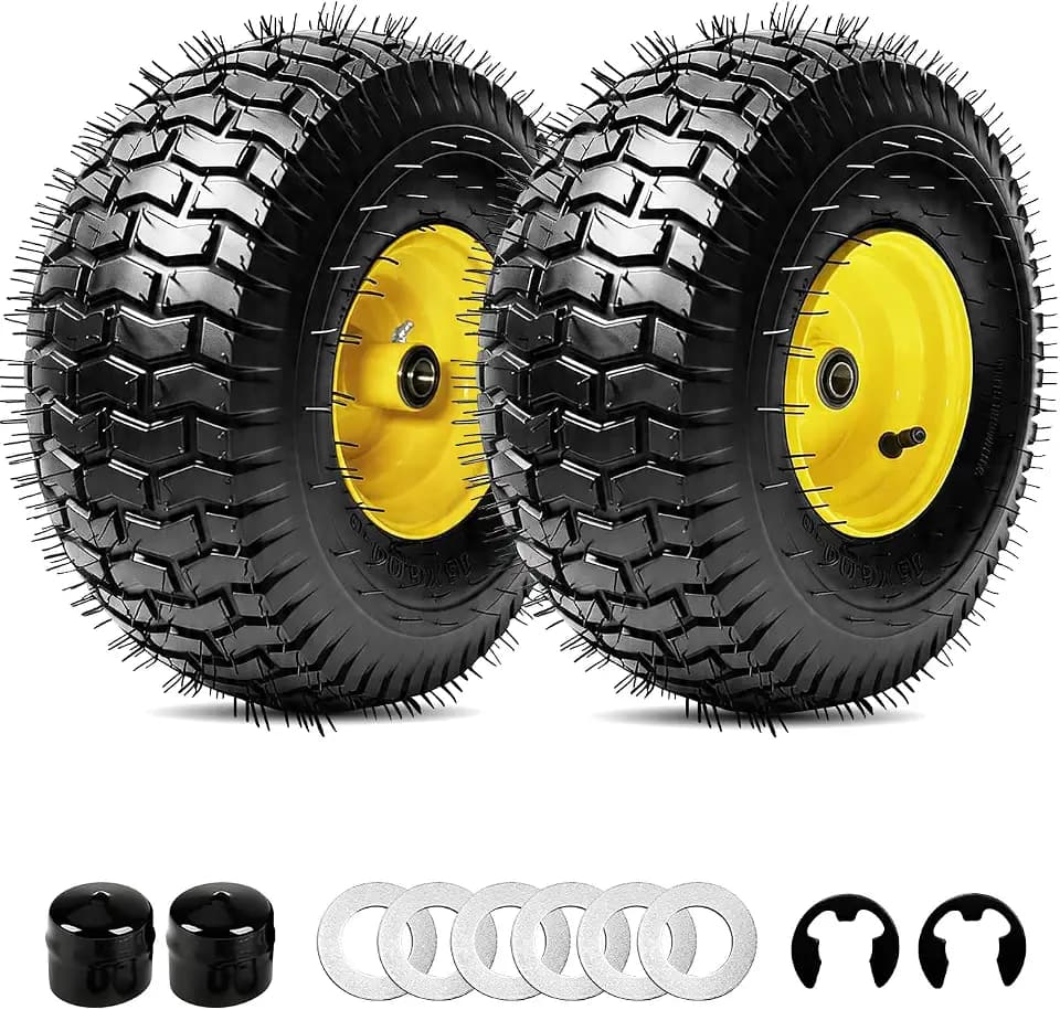 2PCS 15x6.00-6 Tubeless 4 Ply Lawn Mower Front Tire and Wheel Assembly，Replacement for Craftsman® John Deere Cub Cadet Riding Mowers Garden Lawn Tractors, 570lbs Capacity, 3" Offset Hub,3/4" Bearing