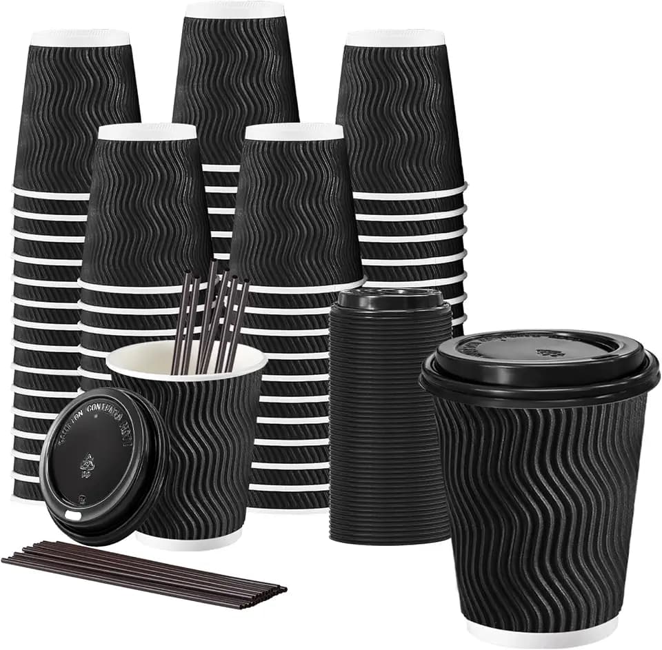 Lamosi 50 Pack 10 oz Coffee Cups with Lids, Disposable To Go Paper Cups