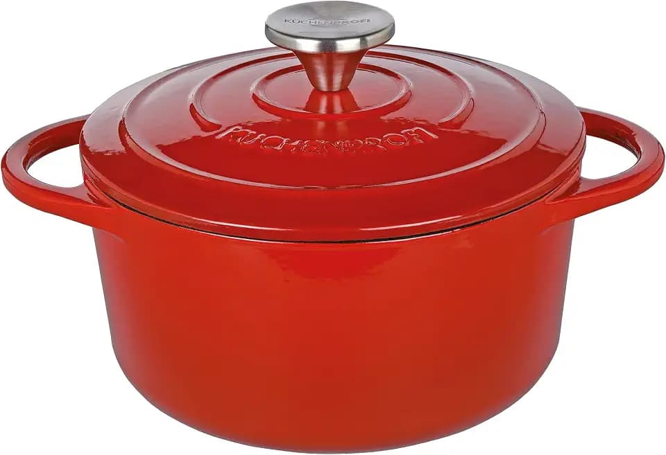 Küchenprofi Gusseisen Bräter mit Deckel, Rot/innen schwarz, 20 cm, Schmortopf, Auflaufform, Dutch Oven, Brotbacktopf, emailliert, für alle Herdarten (inkl. Induktion), zum Schmoren, Backen, Braten