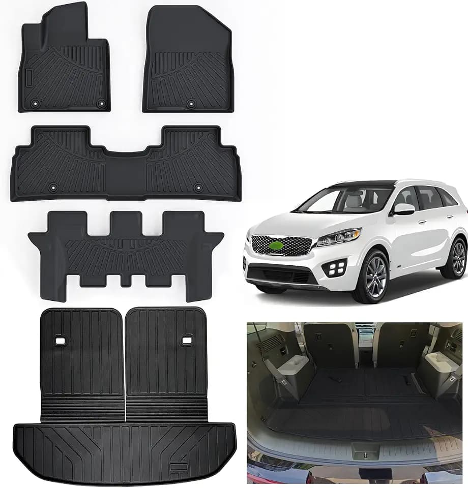 Floor Mats & Large Cargo Liners for 2016-2020 Kia Sorento 7 Seats with Backrest Protection-2 Row Bucket Seat, TPE All Weather Protection for Sorento Accessories
