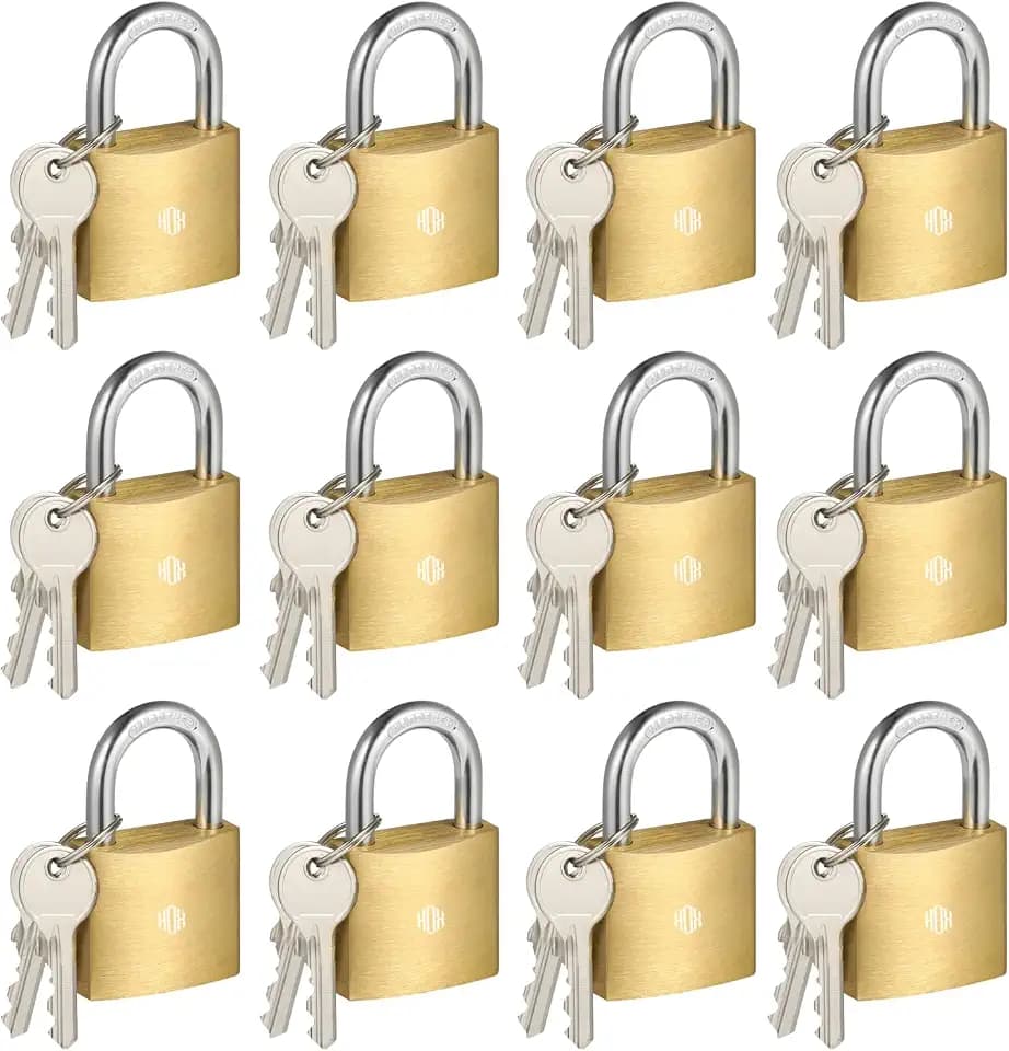 HOX Solid Brass Keyed-Alike Padlock, Hardened Steel Shackle, 30mm, 12-Pack