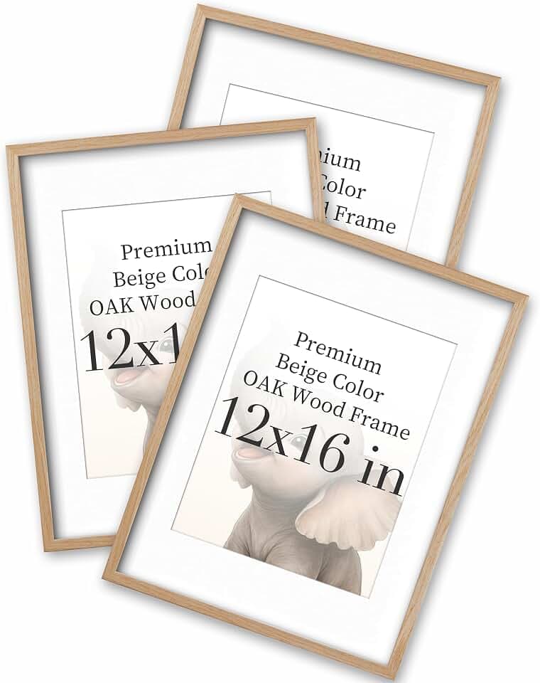 UPWOIGH Beige Solid Oak Wood Picture Frame, 12 x 16 Inch, Set of 3