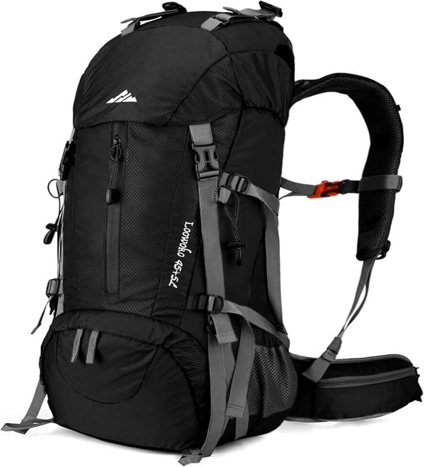 Loowoko Wanderrucksack 50L mit Regenschutz, Camping Rucksack Trekking Tasche für Outdoor, Männer & Frauen
