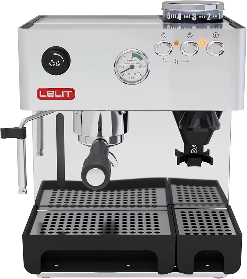 Lelit Anita Kaffeemaschine - Mit bewegelichem Milchaufschäumer und Mahlwerk - Silber